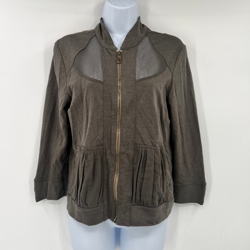 MindSet by XCVI Women Size Small Green Brown Tencel Cotton Zip Up Mesh Jacket